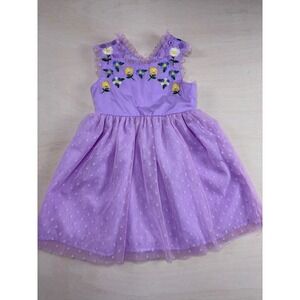 Mini Taylor Girls Purple Floral Embroidered Swiss Dot Tulle Dress Size 1-2Y